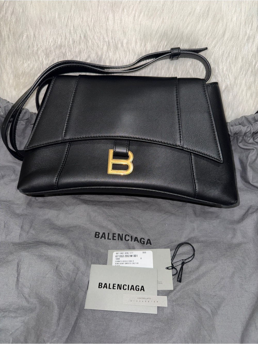 Balenciaga Black Leather Downtown Shoulder Bag